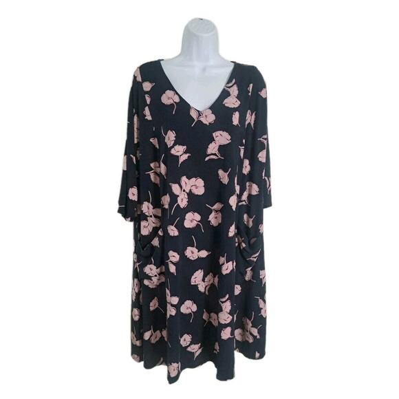 J. Jill Wearever Oversized Navy Purple Floral Stretch Tunic/Dress Sz XL Summer - Picture 1 of 8